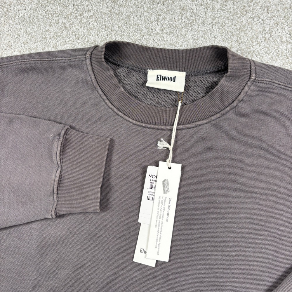 NEW Elwood Sweatshirt Men L Vintage Grey Organic Cotton Crewneck